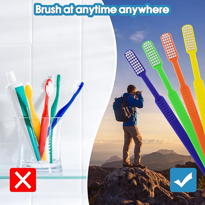 B Rush Prepasted Disposable Toothbrush -No Need Water, Toothpaste Integrated, Soft Medium Bristles Travel/Airbnb, 4 Colors Adult Bulk Pack,Mint Flavor (72 Pcs), Individually Wrapped for Travelling,