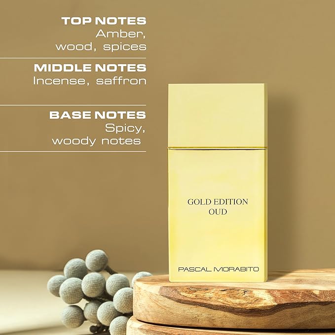 Pascal Morabito - Gold Edition Oud- 3.4 Oz Eau De Parfum - Fragrance Mist For Men - Oriental Amber Scent - Cologne Spray With Amber, Cedar, Incense, Sandalwood Accords