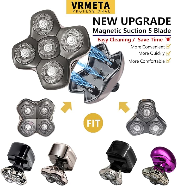 New Upgrade Head Shaver Replacement Heads for Skull Shaver Pitbull Platinum Pro Butterfly Kiss, and Palm Hypo-Allergenic Electric Razor
