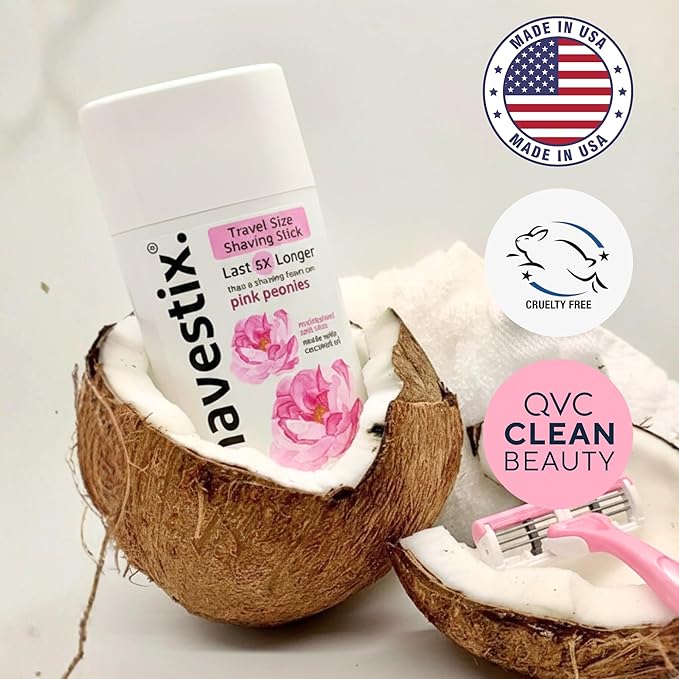 Shavestix Travel Size Shaving Stick 2.75 Oz | Pink Peonies Scented Shave Gel Bar Stocking Stuffers | Moisturizing Hair Removal Cream for Women & Men | Compact Shave Cream for All Skin, Razor Type