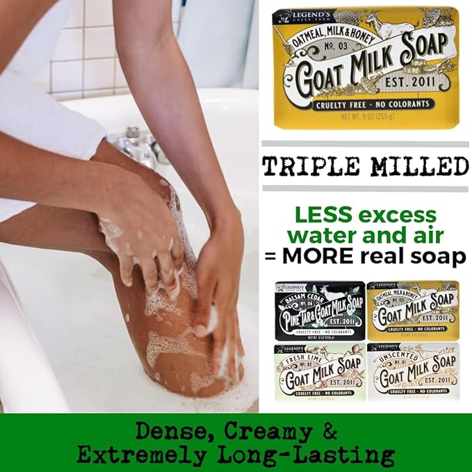 Legend's Creek Farm Goat Milk Soap - Triple Milled Moisturizing Bar for Hands and Body - 9 Oz Creamy Lather, Nourishing, Natural Soap for Sensitive Skin (Balsam Cedar & Pine Tar, Pack of 4)
