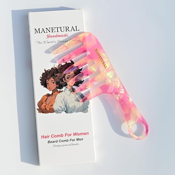 D1 | Small size Travel comb, Wide Tooth Handle comb for Curly Hair| Elevates, Preserves Curl, Eliminates frizz, Hair Comb for Women and Kids (PINK)