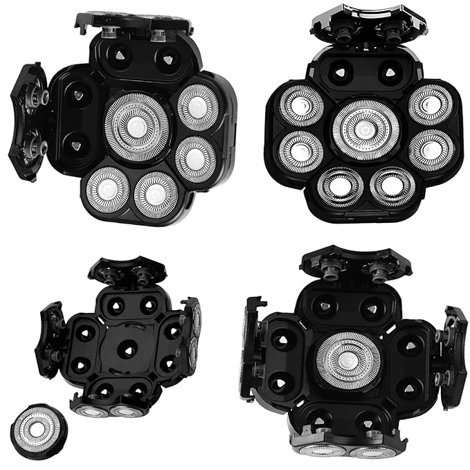 Magnetic Head Shaver Replacement Heads 7 Double Ring Waterproof Rotary Razor Blades for Bald Men Compatible with freebird wyklaus shpavver & Other Brands(black9)
