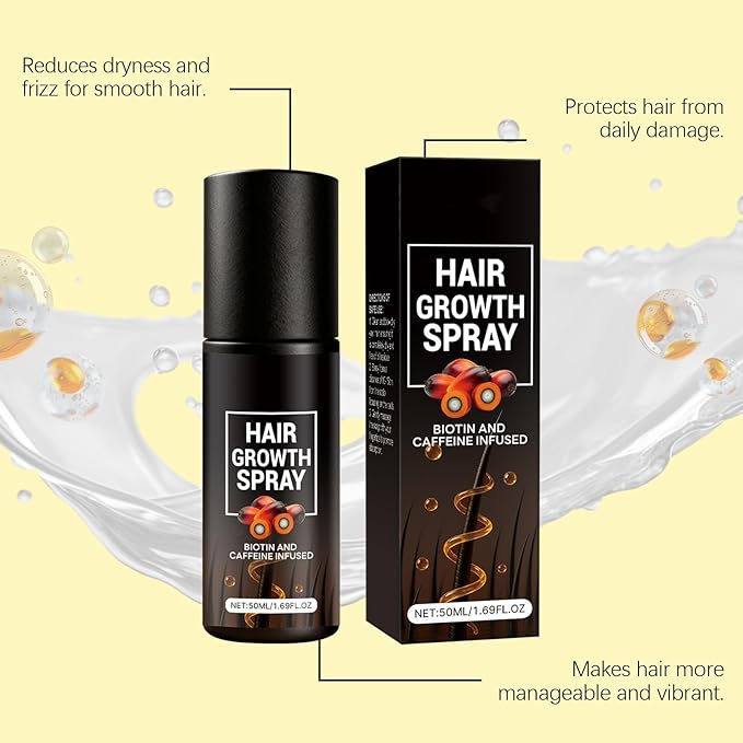 Hair Growth Spray & Hair Thickening Serum for Women & Men with Ginger, Biotin, Caffeine - Anti Thinning Treatment for Thicker, Fuller Hair - Natural Formula for All Hair Types, 50ml