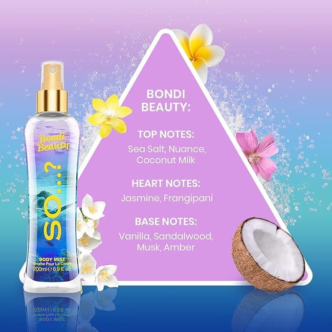 Bondi Beauty Body Mist by So…? - Fruity Gourmand Scent - Perfume for Women - Jasmine, Vanilla Notes - Gifts - Body Spray for Women - 6.9 oz
