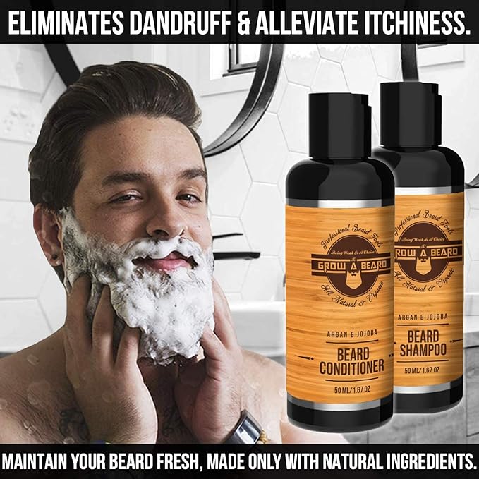 Beard Straightener Grooming Kit for Men, Beard Growth Kit, Wash, Brush & Comb, Unscented Growth Oil, All Natural Sandalwood Balm, Conditioner, Razor & Scissors, Great Gift Idea for Men's (Bamboo)