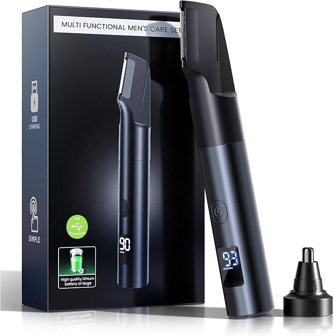 NUBACK Pubic Hair Trimmer for Men, Waterproof Men Grooming Kit with LED Display, Electric Body Hair Trimmer for Men, No-Nick Groin & Ball Shaver with Adjustable Guide Comb, USB Rechargeable