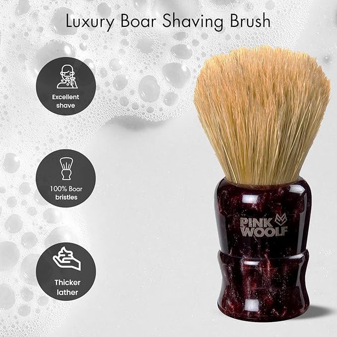 Boar Bristle Shaving Brush for Men – 28mm Knot Premium Wet Shave Brush with Maroon Handle, Create Thick Foamy Lather, Gentle on Skin, Perfect for Regular Use