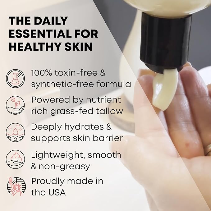 Tallow Body Lotion – 100% Grass-Fed Beef Tallow for Skin, Face & Body – Pure & Organic Moisturizer with Jojoba Oil, Vitamin E (8 Fl Oz, Unscented)