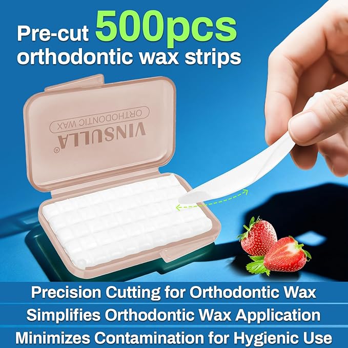 VINSULLA Orthodontic Wax for Braces - 500 Precut Dental Wax Dots Strawberry Flavor Braces Wax Strips, Safe for Kids & Adults, Wax for Dental Brackets & Aligners 10Pack