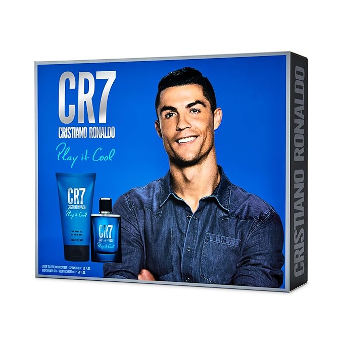 Cristiano Ronaldo CR7 Play It Cool, 2 pc - Fresh Aromatic Body Wash for Men - Fougere Fragrance - Perfumed Shower Gel and EDT Gift Set for Men