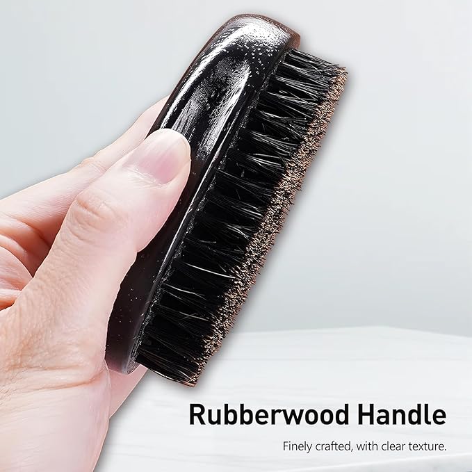 Men's Boar Bristle Beard Brush with Wooden Handle - Pocket Size for Mustache and Beard Grooming (Black)