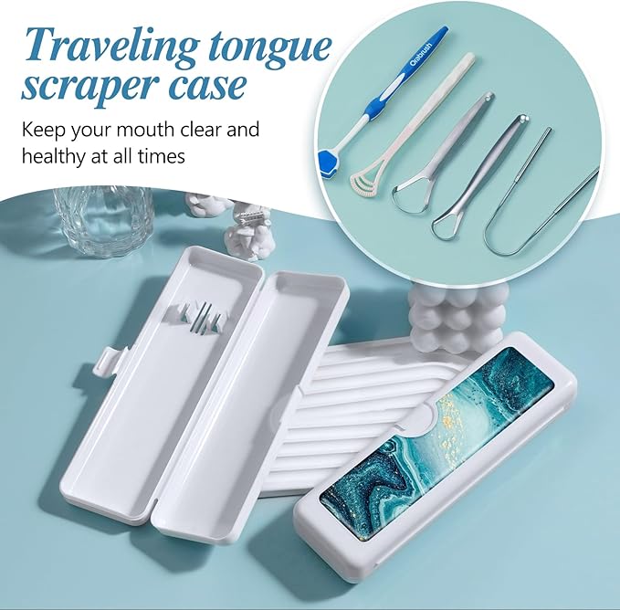 Toothbrush Travel Case - Colorful Pattern, Holder and Covers for Toothbrushes, Includes Tongue Scraper Case