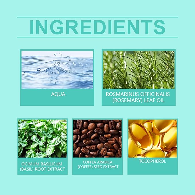 100ml Rosemary Hair Growth Tonic Spray - Anti Hair Loss Treatment with Caffeine & Basil Extract - Scalp Moisturizer for Dry & Sensitive Scalp - Promotes Thicker, Fuller & Healthier Hair