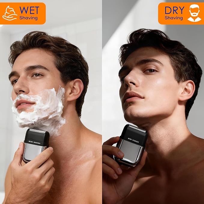 Foil Shaver, Portable Electric Razors for Men Mini Electric Shaver Wireless Charging IPX7 Waterproof Wet/Dry Use USB-C Charging 2H Battery Life Travel Shaver Facial Beard and Neck Trimmer