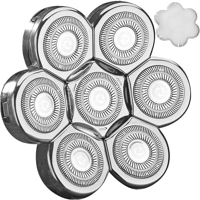 WAHFOX Universa 7 Heads Shaver Replacement Head for Head Shaver, and many Brands Head Shaver 7 Blades 7D Replacement Shaver Head Blade 7 Heads Shaver Head (Silvery)