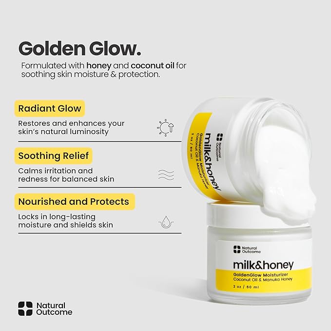 natural outcome Milk & Honey Cream Moisturizer – Coconut Oil & Manuka Hydrating Lotion, Vegan and Organic Body Cream, Face and Hand Cream, Cruelty-Free Honey Body Lotion