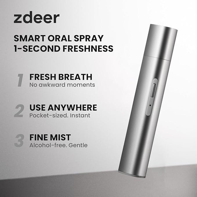 ZDEER Fresh Smart Electric Oral Spray for Oral Care – Probiotic Breath Spray Freshener for Bad Breath with 3 Refill Flavors – Portable Rechargeable Travel Size Mouth Spray for Adults & Daily Use