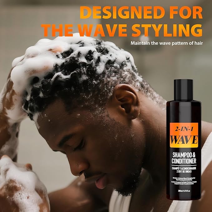 gowwim Wave Shampoo for Black Men Shampoo & Conditioner for Black Men Curl-Enhancing Formula Deep Cleansing & Moisturizing 6.76 FL OZ