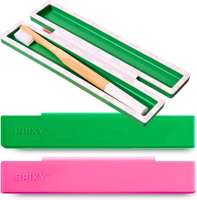 BRIXY Toothbrush Container, Silicone Travel Case, Portable Holder for Manual Toothbrushes, Bathroom, Camping, Vacation, Business Trip, Durable Silicone, Seals Magnetically, 2Pack