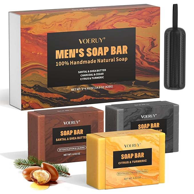 Mens Bar Soap, Natural Handmade Mens Soaps for Face, Body, Hands & Shave, Deep Cleansing, Refreshing Bar Soap for Men , Gifts for Men