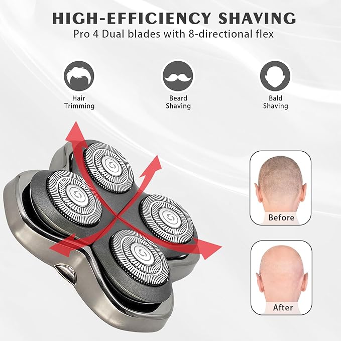 3Pack Pro 4 Shaver Replacement Heads for Skull, Shaver Replacement Blade for Pitbull Gold PRO, Silver PRO, Platinum PRO, Butterfly Kiss PRO Head Shavers, Floating 4 Heads Self-Sharpening Blades