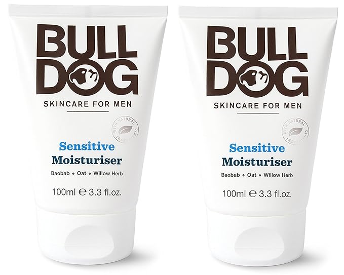Bulldog Skincare Sensitive Moisturizer For Men (Pack of 2) With 2 Essential Oils, Green Tea, Green Algae, Konjac Mannan and Vitamin E, 3.3 fl. oz.