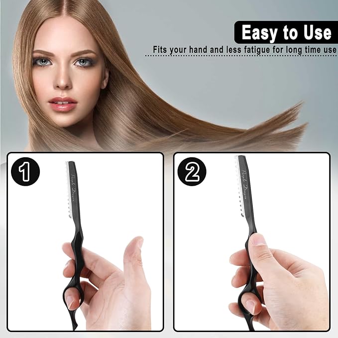 Stainless Steel Hair Cutting Razor6.89",Professional Thinning Razor for Hair Cutting with 10 Pcs Sharp Blades,Razor for HairCutting,Suitable for Salon and Home (Black)