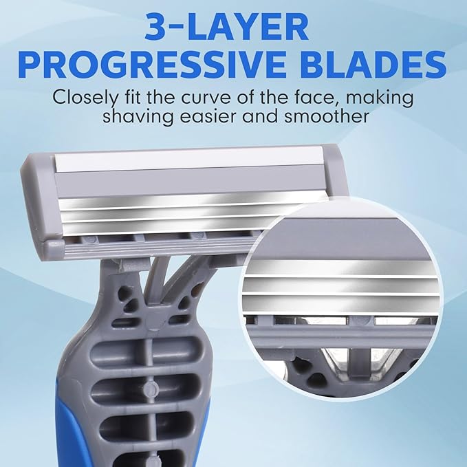 90 Pcs Mens Disposable Razors Bulk 3 Blade Sensitive Skin Shaving Razor Long Blade for Hotel Spa Travel