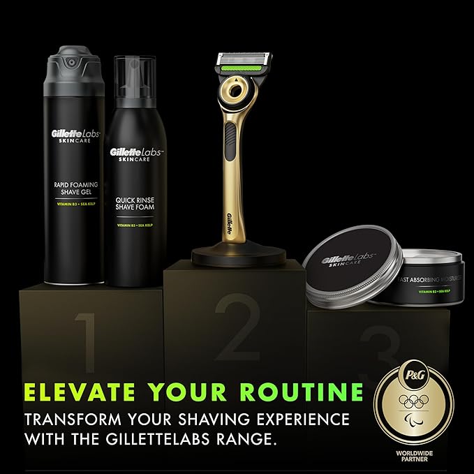 GilletteLabs with Exfoliating Bar Razor for Men, Champion Gold Edition - 1 Handle, 1 Razor Blade Refill, Includes Premium Magnetic Stand