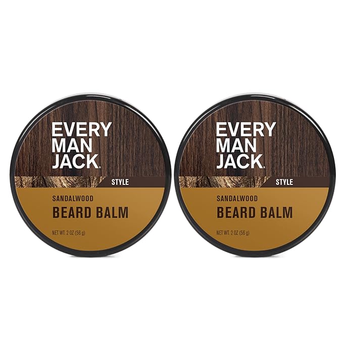 Every Man Jack Beard Styling Balm - Light Sandalwood Scent - Moisturize, Strengthen, & Style Your Beard - Medium Hold - Naturally Derived Ingredients like Candelilla Wax & Shea Butter - 2 oz (2 pack)