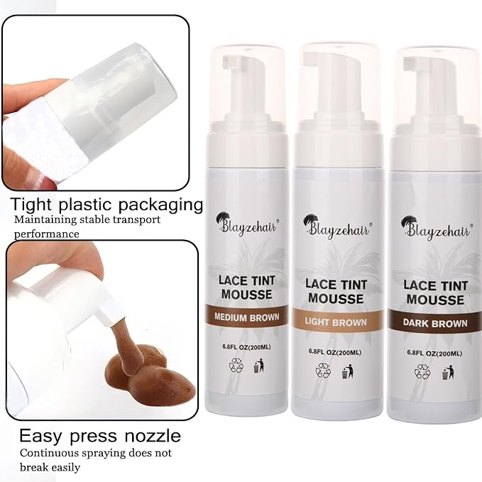 Lace Tint Melting Hair Mousse Foam for Women Men Hair Wig Lace Wigs Toupees and Hairpieces Natural Finishing Lace Color(Light Brown)