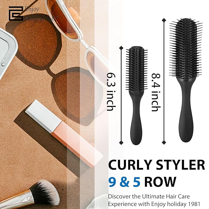Hair Brush for Women Men Classic Styling 2 PCS Brushes Curly Wet or Dry Hair 9&5 Row Natural Thick Hair, Blow Separating, Shaping Defining Curls Tools Travel Hairbrush