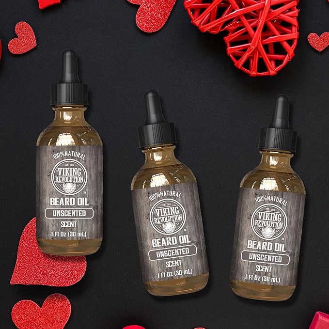 Viking Revolution Beard Oil for Men - Unscented - Natural Mens Beard Oil with Argan Oil and Jojoba Oil - Beard Softener, Strengthens and Moisturizes - Beard Conditioner for Men (3 Pack, 3 Fl Oz)