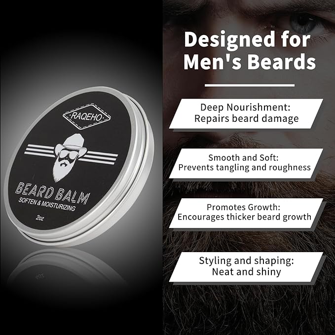 2oz Beard Balm for Men - Mustache Wax Mens Beard Leave In Conditioner Butter Wax Cream Softener Shea Moisturizer Grooming Styling Dandruff Treatment Maintenance Gifts Care Products(Sandalwood)
