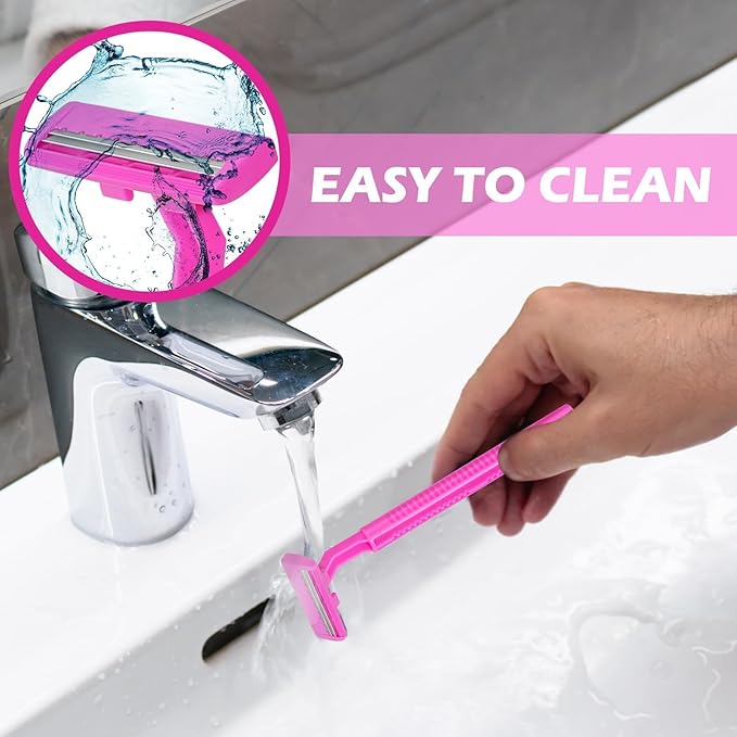 240 Pack Disposable Twin Blade Razors Individually Wrapped, Clear Safety Cap， Multipurpose Portable Shave Razor for Man Woman Bathing Hotel Travel （Pink)