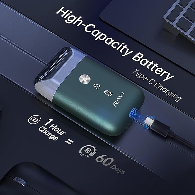 Portable Electric Razor for Men with 8,000 RPM Dual Floating Blade, 1H Charge for 60 Days, Type-C, IPX7 & Anti Pinch, Design for Daily/Travel Use, Electric Foil Shavers for Face, Green
