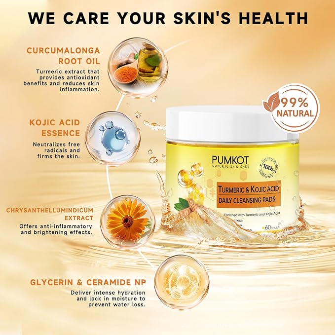 Turmeric Kojic Acid Cleansing Pads, Turmeric Face Scrub Pads Enriched with Kojic Acid, 60PCS