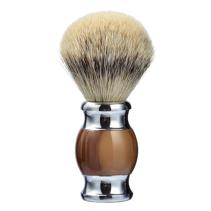 JEQUIL&CORENVEO 100% Silvertip Badger Hair Shaving Brush, Handmade Shaving Brush with Fine Resin Handle and Stainless Steel Base (Brown)