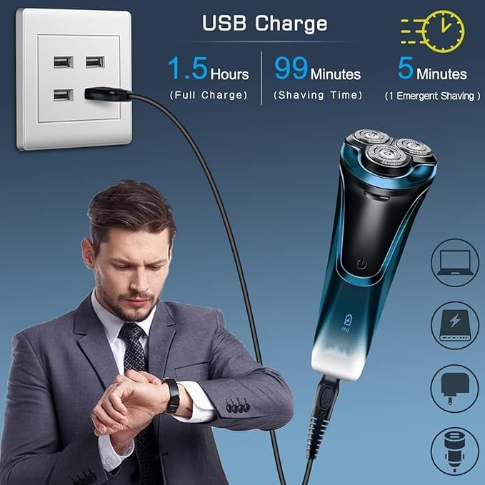 Snapbuy Electric Razor for Men, Snapbuy Electric Razor Pro of Father, 4D Floating Head Rotary Shaver, Ipx7 Waterproof Electrical Razors, Wet & Dry Fast Charging Electrical Shaver LCD Display (Gray)