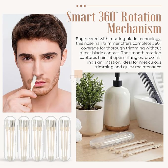 2-in-1 Nasal Hair Cutter Travel Double Sided Nose Hair Trimmer for Women Men Portable 360 Rotating Manual Nose Nasal Knife Soft Cleaning Brush with 5 Box Travel Package Yellow (15 Pcs)