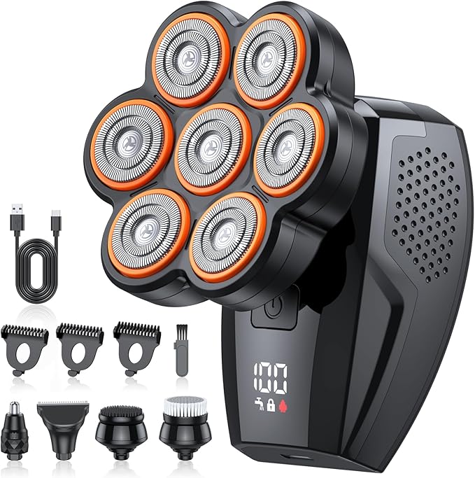 Head Shavers for Bald Men, 7D Electric Razor 10000 RPM High-Speed Mens Head Shaver, LED Display & IPX7 Waterproof for Wet/Dry Use, Fast Rechargeable Shaving Grooming Kit(Black)