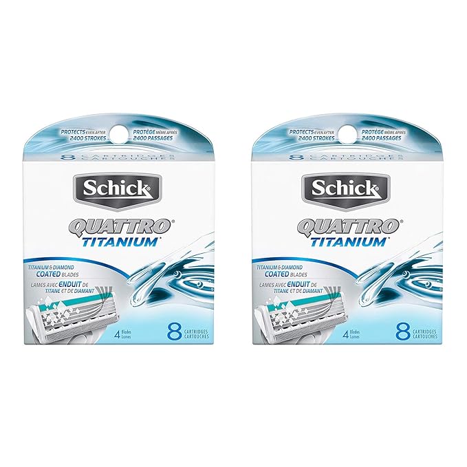 Schick Quattro Titanium Razor Blade Refills for Men - 8 Count - 2 Pack