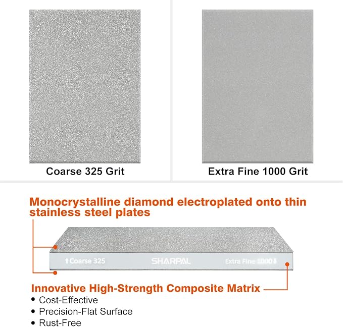 SHARPAL 168H Large 8" x 3" Dual-Grit Diamond Sharpening Stone – Coarse 325 & Extra-Fine 1000 Grit Monocrystalline Diamond Whetstone, Professional Knife Sharpener with Anti-Slip Pad and Angle Guide