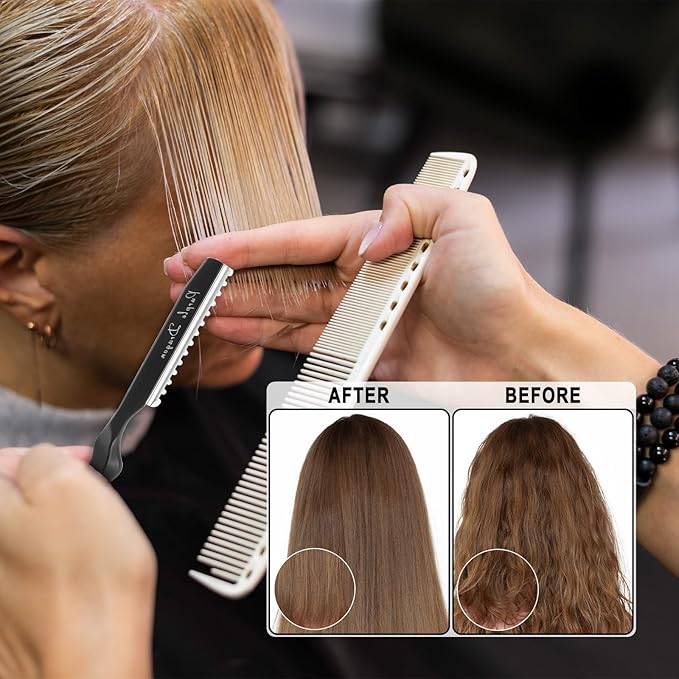 Stainless Steel Hair Cutting Razor6.89",Professional Thinning Razor for Hair Cutting with 10 Pcs Sharp Blades,Razor for HairCutting,Suitable for Salon and Home (Black)