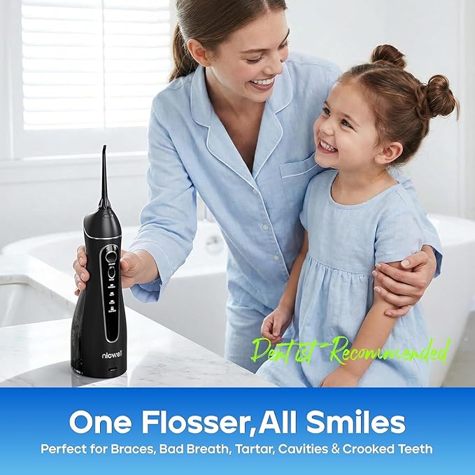Nicwell Water Dental Flosser for Teeth - 4 Modes & 11 Pressure Settings Cordless Portable Oral Irrigator, IPX7 Waterproof Rechargeable with 5 Tips for Braces Cleaning, Travel, Deep Teeth Cleaning