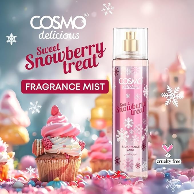 Cosmo Delicious Sweet Snowberry Treat Fragrance Mist 150ml, Light & Fruity Perfumes, Sugar Kissed Berry Scent, Long Lasting Body Spray, Perfect For Everyday Wear, Perfume for Women & Men