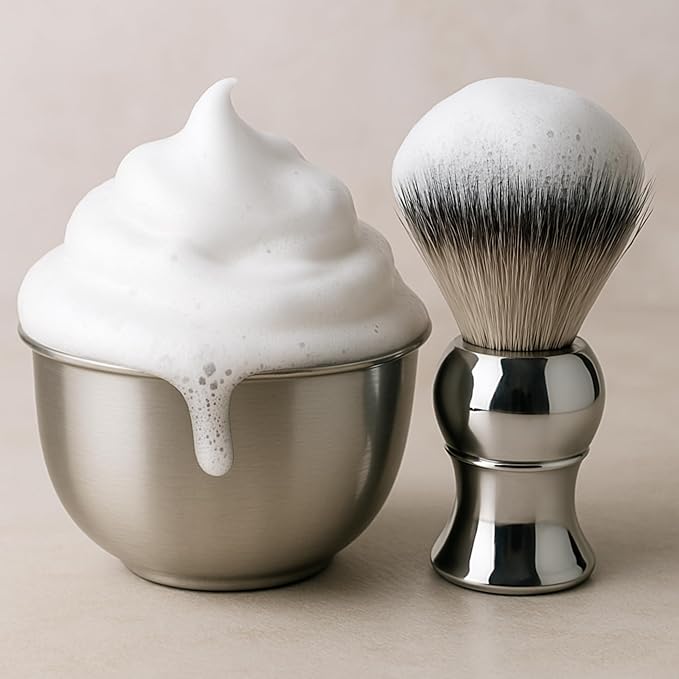 GENTS Men’s Traditional Wet Shaving Kit - 3 Piece Stainless Steel Set with Steel Bowl, Natural Shave Soap & Synthetic Brush - Perfect Grooming Gift