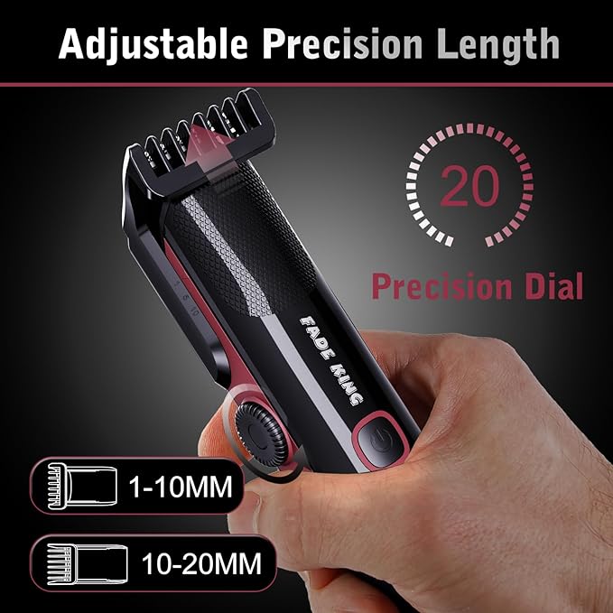 FADEKING Beard Trimmer for Men, Professional Hair Trimmer, Waterproof Electric Beard Trimmer Razor for Nose, Body, Face & Mustache, Cordless Hair Clippers, Grooming Gifts for Men (Red)