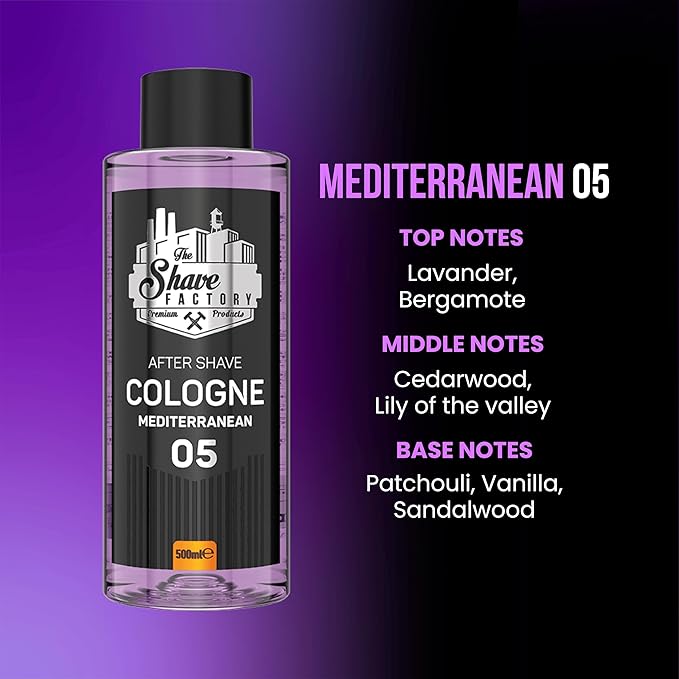 the shave factory After Shave Cologne Series - Cologne for Men, Aftershave for Men, Refreshes and Relieves Face and Skin (05 Mediterranean)